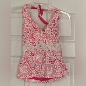 Lilly Pulitzer, vintage scalloped coral halter top, hibiscus pink, never worn.